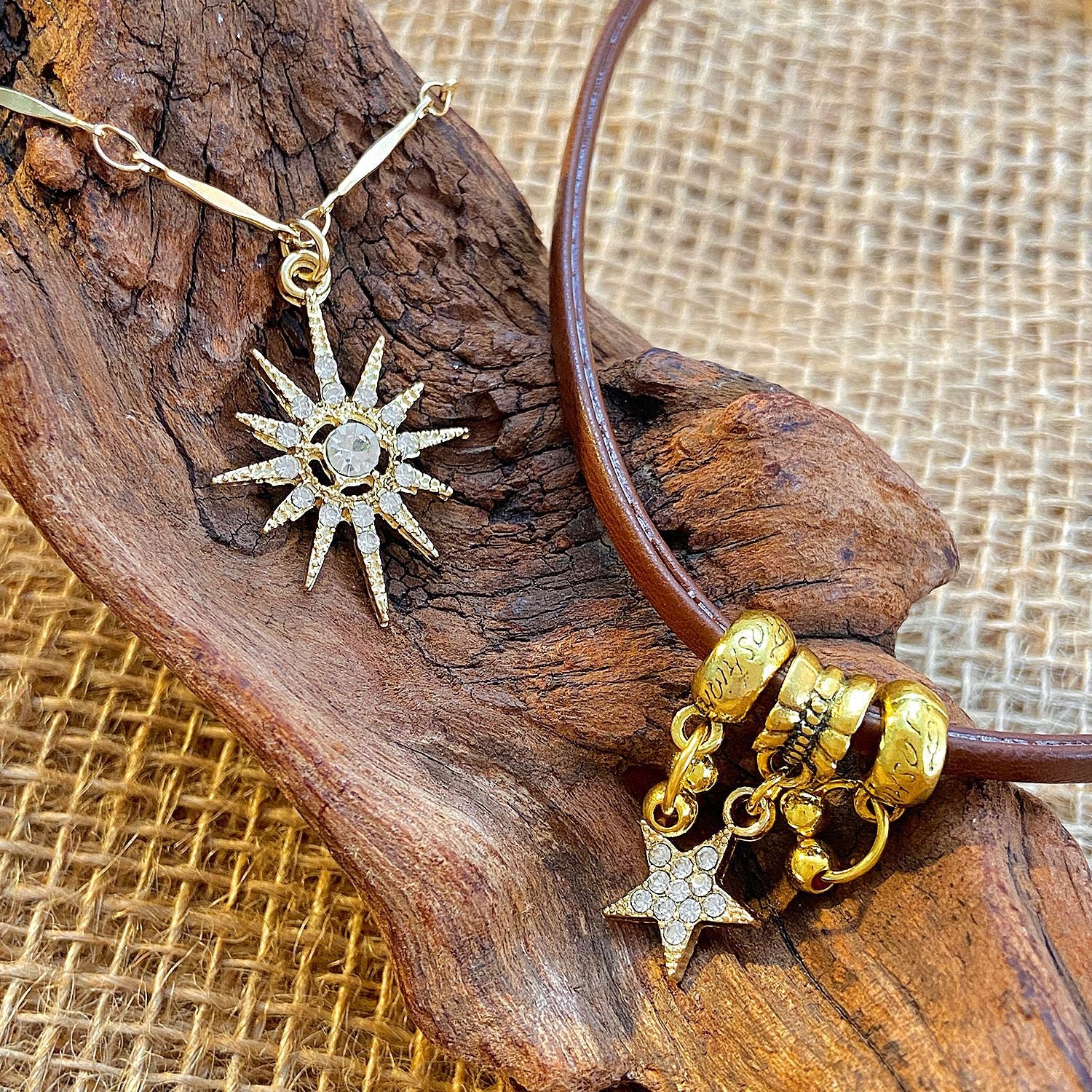 Wholesale Women' s eight-pointed star brown leather necklace